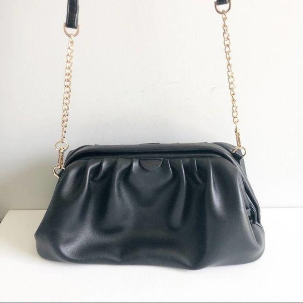 A New Day Black Ruched Crossbody Bag w/ Chain